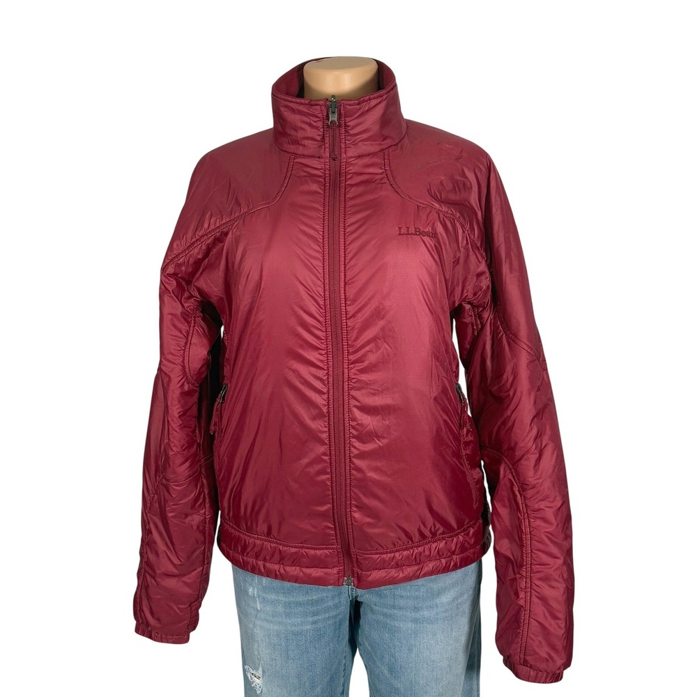 LL‎ Bean Womens Primaloft Insulated Puffer Jacket Red Ripstop Full Zip Large